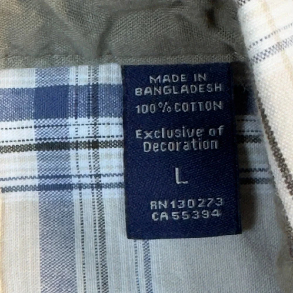 Wrangler Authentics Shirt Men's Large Tan Blue‎ Plaid Button Down Short Sleeve